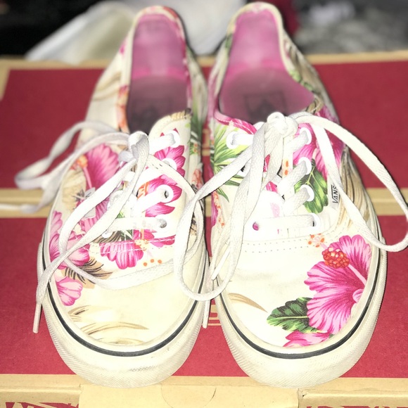 white vans with pink flowers